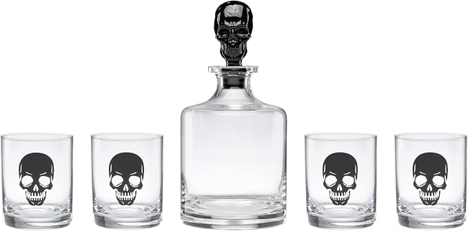 Oneida Barware, 5-Piece Skeleton Whiskey Set, 4 Drinking Glasses & 1 Decanter by Oneida