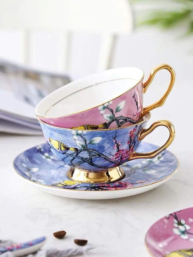 Bone China Cup& Saucer Set, 6.8oz- Birds& Trees - Image 5
