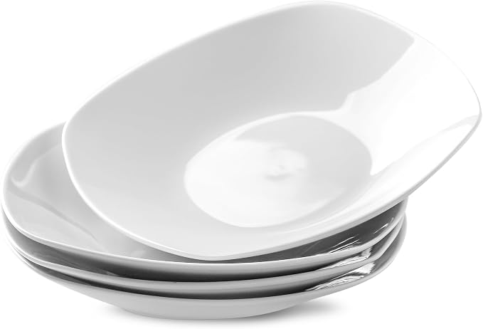fMBB Ceramic Large Soup Bowls, 8.6 Inches, Modern 4-Piece Deep Salad Plates Set by fMBB