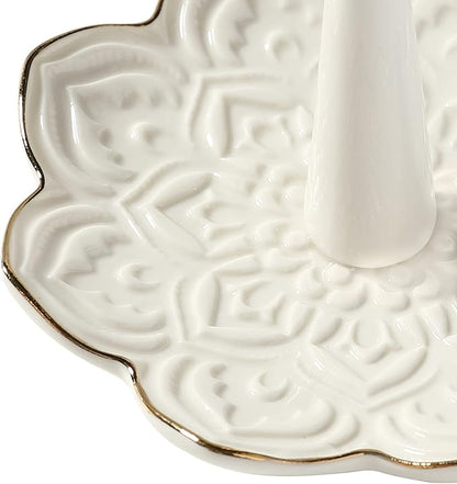 Ceramic White Mandala Jewelry Holder Decorative Ring Holder/Trinket Tray Engagement Wedding Birthday Gifts for Women Her