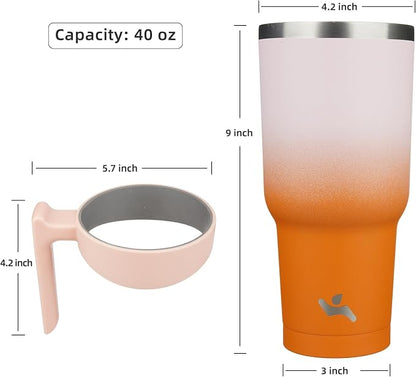 Konokyo 40 oz Tumbler with Handle and Straw, Insulated Travel Mug | Coral; - Image 4