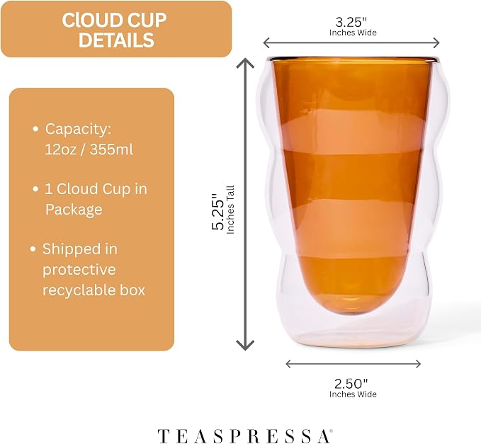 Teaspressa Amber Glass Cloud Cup 12 oz Double-Wall Insulated Borosilicate Glass - Image 8