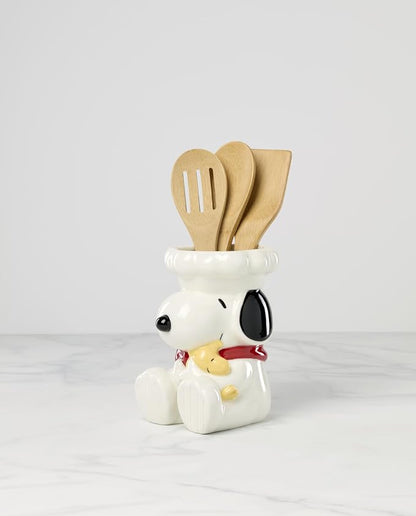 Lenox Chef Snoopy Porcelain Utensil Crock, 4-Piece | Includes 3 wooden utensils - Image 3