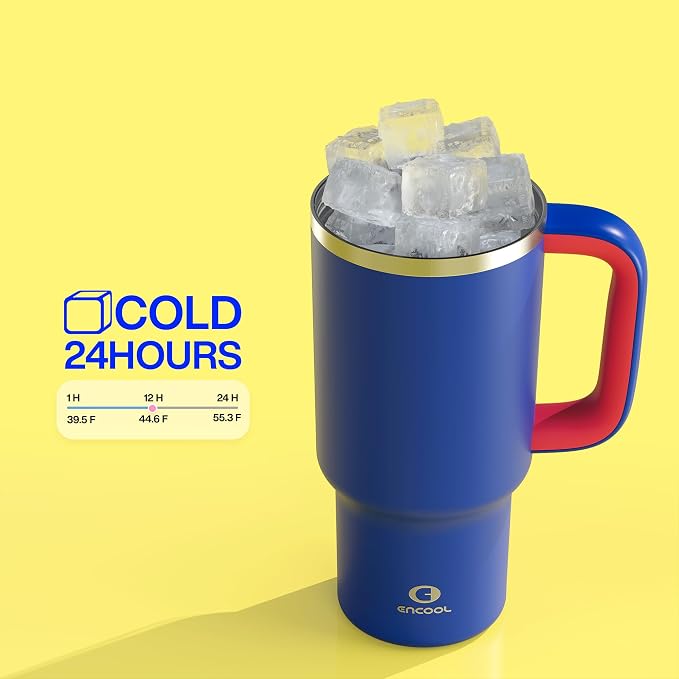 ENCOOL 32 oz Tumbler with Handle and Straw: Stainless Steel Insulated Tumbler - Image 6