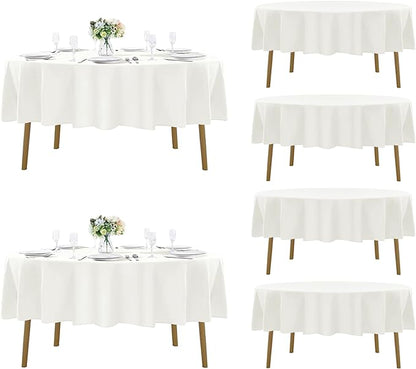Fokitut 6 Pack Round Tablecloth, 90 Inch, Stain Resistant and Wrinkle Polyester Table Cloth, Fabric Table Cover for Kitchen Dining, Wedding, Party, Holiday Dinner-Ivory