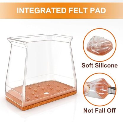 24 Pcs Chair Leg Floor Protectors for Hardwood Floors Square Silicone Covers to Protect Wood Tile Floors Felt Pads Furniture Leg Caps Anti-Scratch Reduce Noise (Fit:1-5/8" to 2")