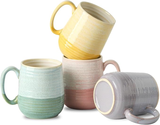 HASENSE Porcelain Coffee Mugs Set of 4, 12 Oz Two-Tone Reactive Glaze Coffee by Hasense