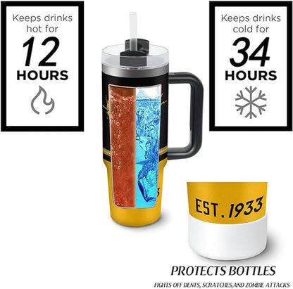 Pittsburgh 30 oz Tumbler with Handle and Straw,Car cup,Coffee Mug,100% Leakproof Insulated Tumbler with Lid and Straw,Made of Stainless Steel,Cup Holder Friendly Base,Classic Collection Gifts for Fans