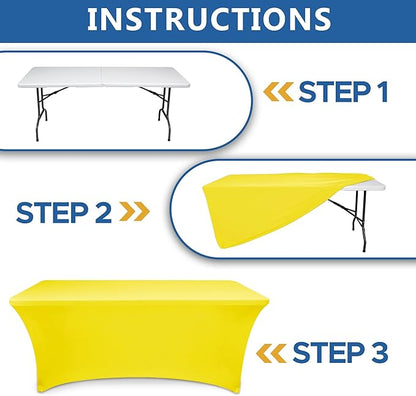 Fitted Stretch Table Cover for 6 Foot Rectangle Tables-6 Pack Yellow Spandex Tablecloth-Elastic Folding Tablecloths for Party, Vendor Booth Display, Banquet Buffet Event, Craft Trade Show