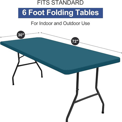homing 2 Pack Rectangle Table Cloth, Elastic Fitted Fabric Tablecloth Fits for 6 Foot Folding Tables, Washable Table Cover for Picnic, Camping, Indoor & Outdoor (Peacock Blue, 30" x 72")