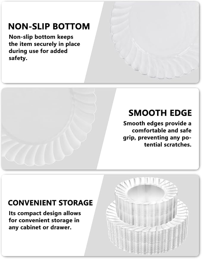 YOUBET 100PCS Clear Scalloped Plastic Plates - Image 3