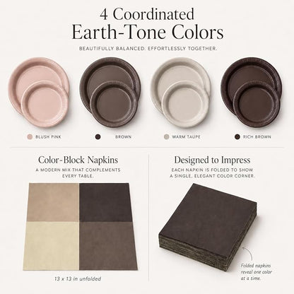 Beige Brown Paper Plates and Napkins Set, Earth Tone Gradient Party Plates - Image 3