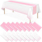 16Pack Disposable Plastic Tablecloths and Satin Table Runner Set White and Pink by MASHAN