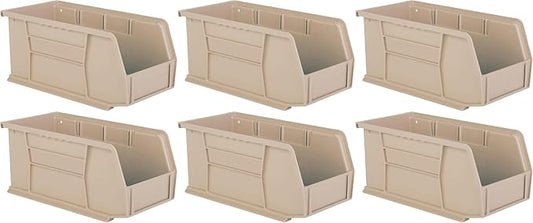 Hudson Exchange 11" x 5-1/2" x 5" (6 Pack) Plastic Stackable Storage Bin and Hanging Container, Stone