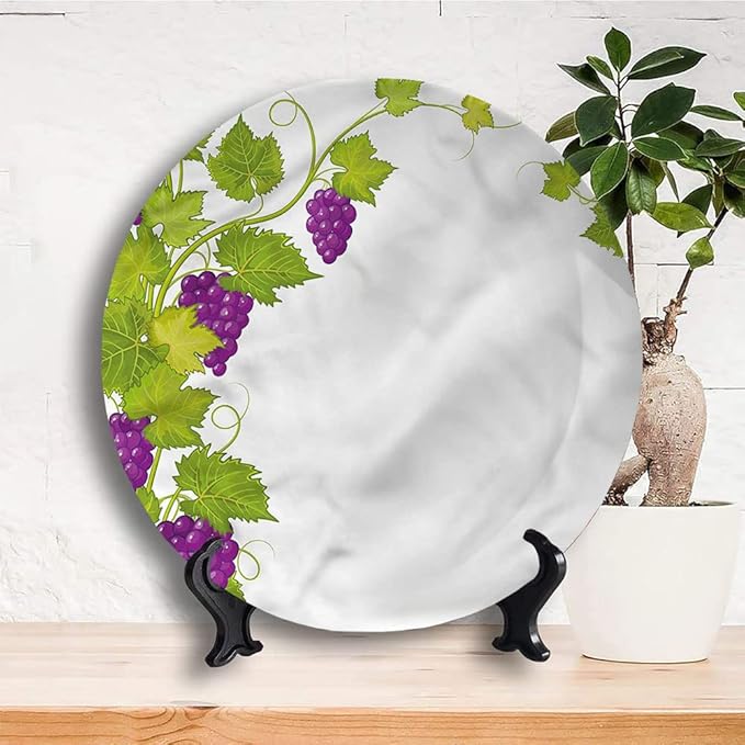 Decorative Plates, Vineyard Print Ornament, Italian Latin Artistic, 7 Inch, Kitchen Wall Decor, Multicolor