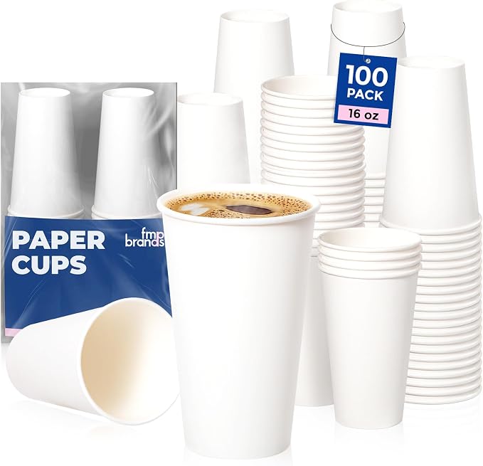 Fit Meal Prep 100 Pack 16 oz Disposable Paper Coffee Cups, Premium Hot Cups by FMPBRANDS