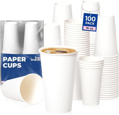 Fit Meal Prep 100 Pack 16 oz Disposable Paper Coffee Cups, Premium Hot Cups by FMPBRANDS