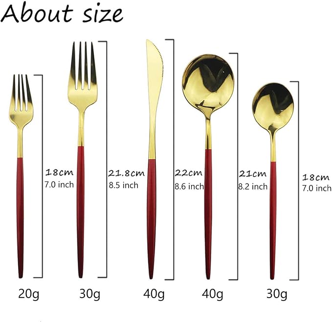 Red Gold Silverware Set, JASHII 30-Piece Stainless Steel Satin Finish Flatware - Image 2