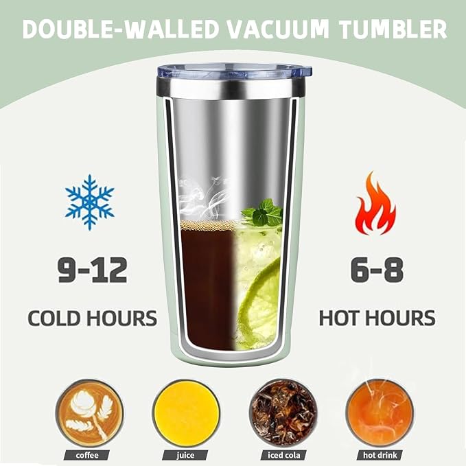 20 oz Tumbler with Lids and Straws, Stainless Steel Insulated Coffee Tumbler - Image 3