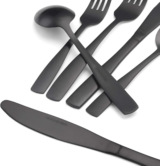 O.C.E. Matte Black Silverware Set, O.C.E. Satin Finish 30-Piece Stainless Steel - Image 4