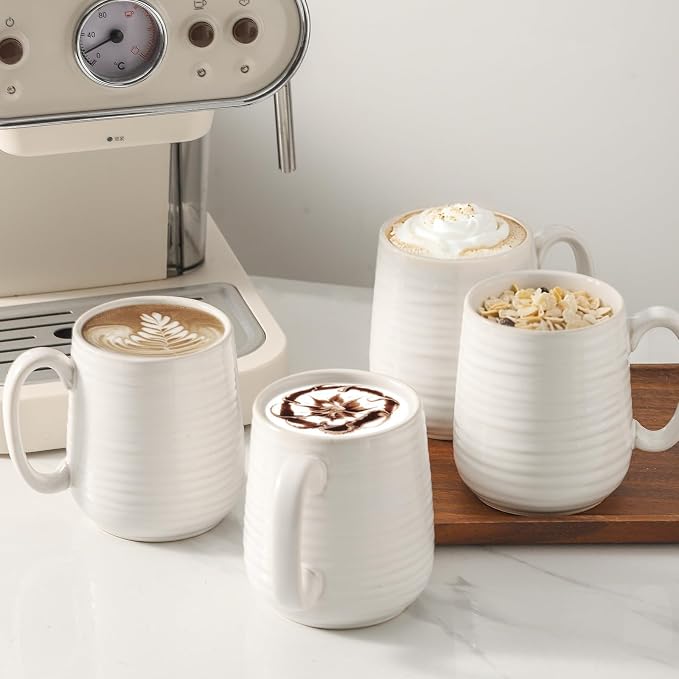 HASENSE Coffee Mugs Set of 4, 15 Ounce Porcelain Latte Mug Set - Image 2