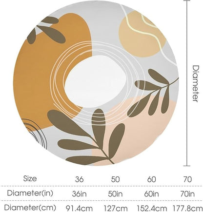 Boho Mid Century Round Tablecloth, Bohemian Abstract Modern Leaves Tablecloth for Home Party Dining Room Kitchen Decor 50Inch(127cm)