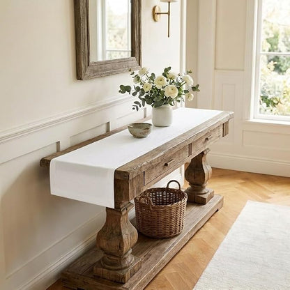 Classic Linen™ by D'Moksha White Table Runner 60 Inches, 100% Pure Linen by DMokshaHomes