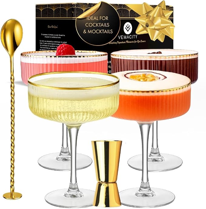 VEMACITY - Ribbed Espresso Martini Glasses Set of 4 by Vemacity