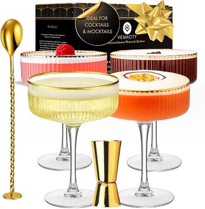VEMACITY - Ribbed Espresso Martini Glasses Set of 4 by Vemacity