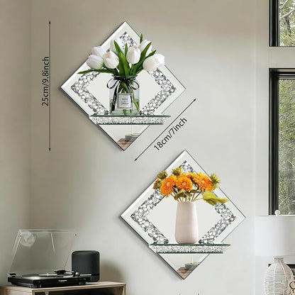Pibeyer Mirrored Candle Sconces with Acrylic Diamond, Crushed Diamond Wall Candle Holders, Home Décor