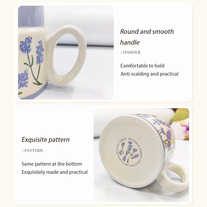 12.9oz Ceramic Coffee Mug with Lid, Flower Patterned Porcelain Mug, Ceramic Tea - Image 4