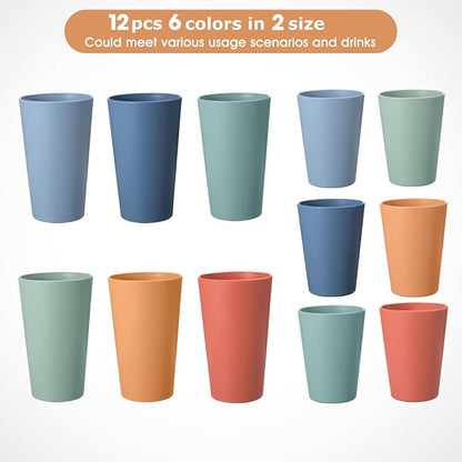 HEYCOME Set of 12 Wheat Straw Cups, Reusable Plastic Cups Sets - Image 3