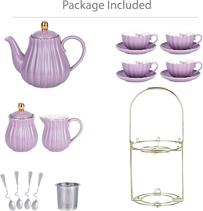 Jusalpha Porcelain Tea Set- 8 OZ Coffee/Teacup, Cup Holder, Serve of 4- - Image 2