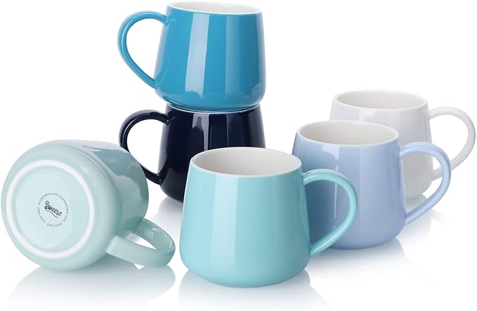 Sweese Porcelain Coffee Mugs Set of 6, 12 Ounce Coffee Cups by Sweese