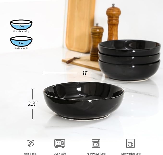 Selamica Ceramic Pasta Bowls Set of 4, Large Salad Bowl - Image 2
