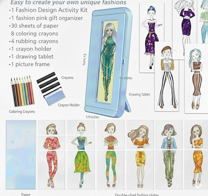 Innosurg Complete Designer Studio, Kids Fashion Rubbing Plates Kit, 15 Double-Sided Texture Art, Includes Crayons, Pencils, Paper & Display Frame, Creative Educational Gift for Boys & Girls 5+