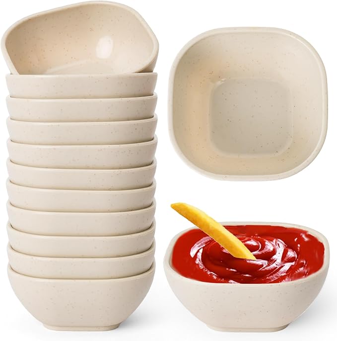 SHECIPIN 12 Pack Unbreakable Dipping Bowls, 4.5 OZ Soy Sauce Dishes, Wheat by SHECIPIN