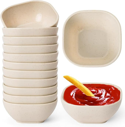SHECIPIN 12 Pack Unbreakable Dipping Bowls, 4.5 OZ Soy Sauce Dishes, Wheat by SHECIPIN