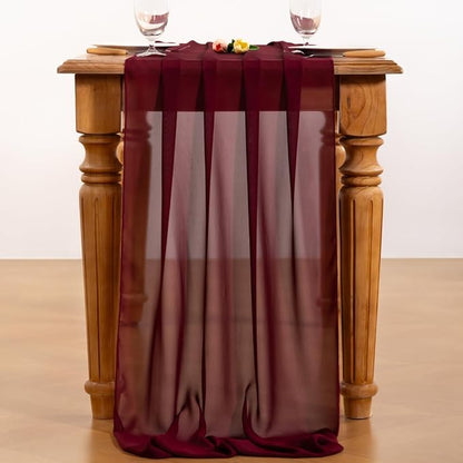 Burgundy Chiffon Table Runner Summer Boho Wedding Birthday Party Decor | 14ft - Image 2