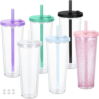 6 Pack 24Oz Snow Globe Tumblers, Double Wall Acrylic Pre Drilled Snow Globe Cup by Micellwuu