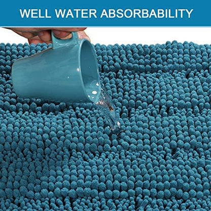 H.VERSAILTEX Bathroom Rugs Bath Rug Set 2 Piece Bathroom Contour Rug Toilet Mat Sets Non Slip Contour Bath Rug Ultra Thick Water Absorbent Striped Bath Mats(47" x 17" Plus 20" x 20" U, Turquoise Blue)