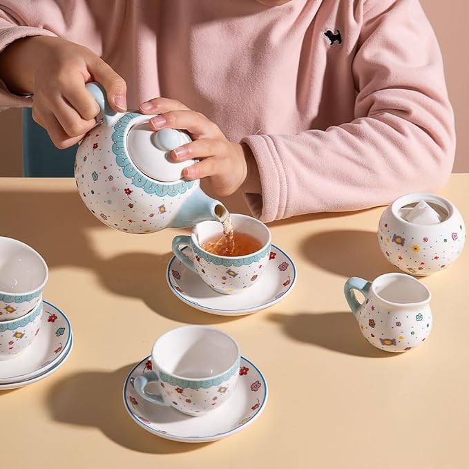 Sweejar Porcelain Tea Set for Little Girls, Kitchen Toys Tea Party Set for Kids - Image 4