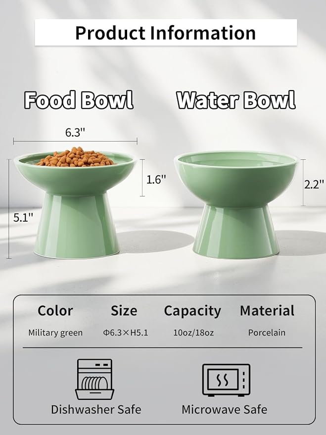 LoeJan Elevated Cat Food and Water Bowls Set, Extra Wide and Raised Ceramic - Image 2