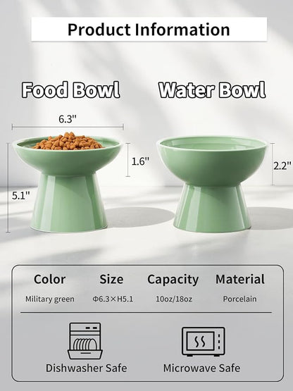 LoeJan Elevated Cat Food and Water Bowls Set, Extra Wide and Raised Ceramic - Image 2