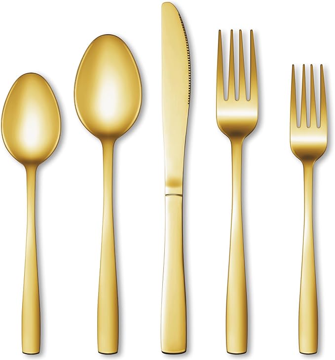 40 Pcs Gold Silverware Set, Stainless Steel Flatware Set by WISKEMA