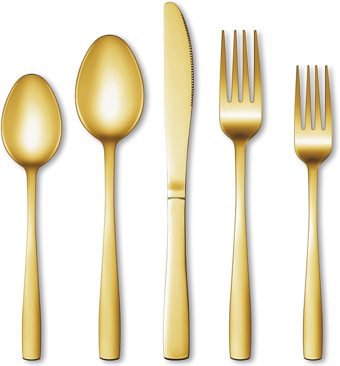 20 Pcs Gold Silverware Set, Stainless Steel Flatware Set by WISKEMA