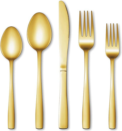 20 Pcs Gold Silverware Set, Stainless Steel Flatware Set by WISKEMA