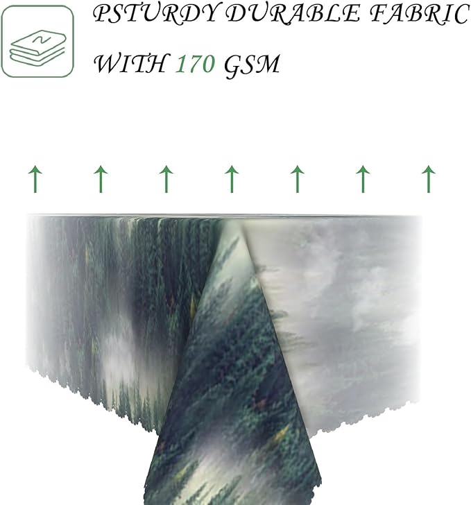 60x84 Inch Nature Rectangular Tablecloth Bird Fog Pine Tree Dreamland Table Cloth Waterproof Durable Table Cover for Holiday Picnic Outdoor BBQ Decor