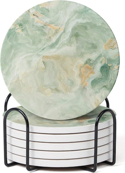 Set of 6 Sage Green Marble Coasters by Hoomey