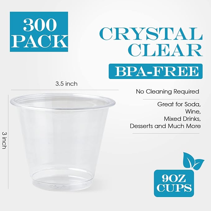 Turbo Bee 300 Pack 9oz Clear Plastic Cups, Disposable Crystal Drinking Cups - Image 4
